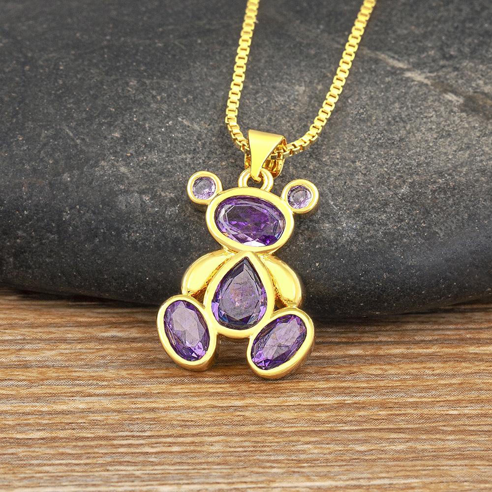Nidin 6 Colors Choice Cubic Zirconia Bear Pendant Necklace for Women Cute Cartoon Animal Clavicle Chain Fashion Jewelry Gifts