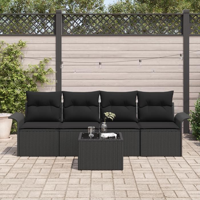 VidaXL Ensemble de 5 pièces de canapé de jardin avec coussins noirs en rotin synthétique 3345233