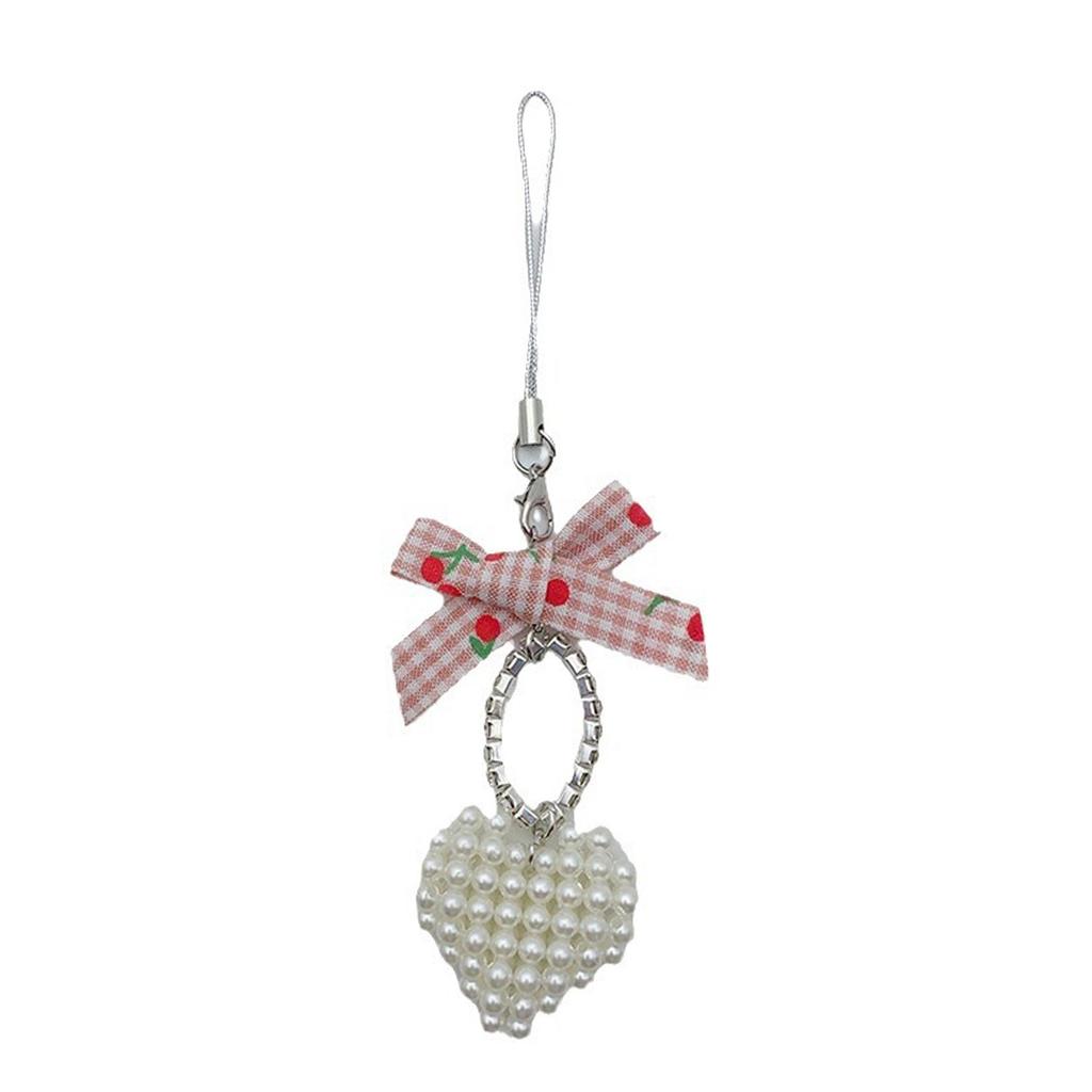 Pearls Beaded Bowknot Heart Charm Keychain Bead Keyring Bag Pendant Sweet Versatile Fashion Accessory for Women