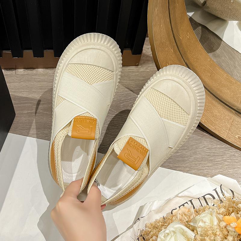 Женская обувь весна и осень новая дышащая сетка печенье парусиновая обувь толстая подошва показывает рост, одна педаль прилив и повседневная обувь для скейтборда