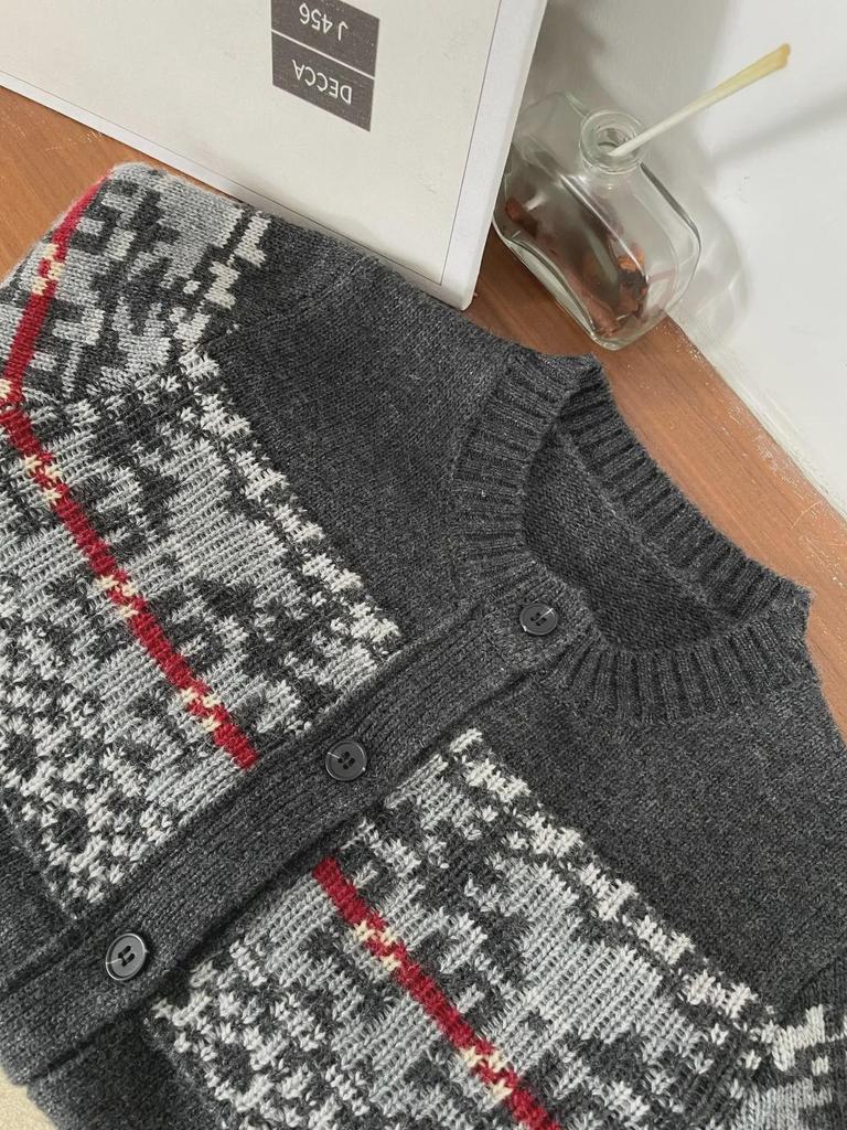 Женский кардиган 2024 года из серого кашемира и жаккарда в стиле ретро