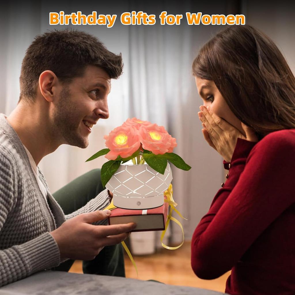 Roses Flower Touch Lamp,Rechargeable Cordless 3-Colour Dimming Small Night Light for Festival,Dining Room,Bedroom Home Decor Birthday Gifts-6 Rose