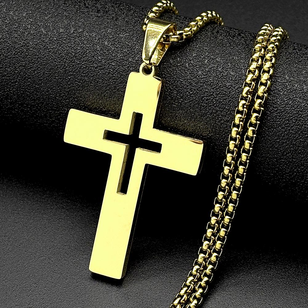 Hollow Punk Christian Cross Pendant Necklace for Women Men Stainless Steel Gold Silver Color Hip Hop Biker Chain Faith Jewelry