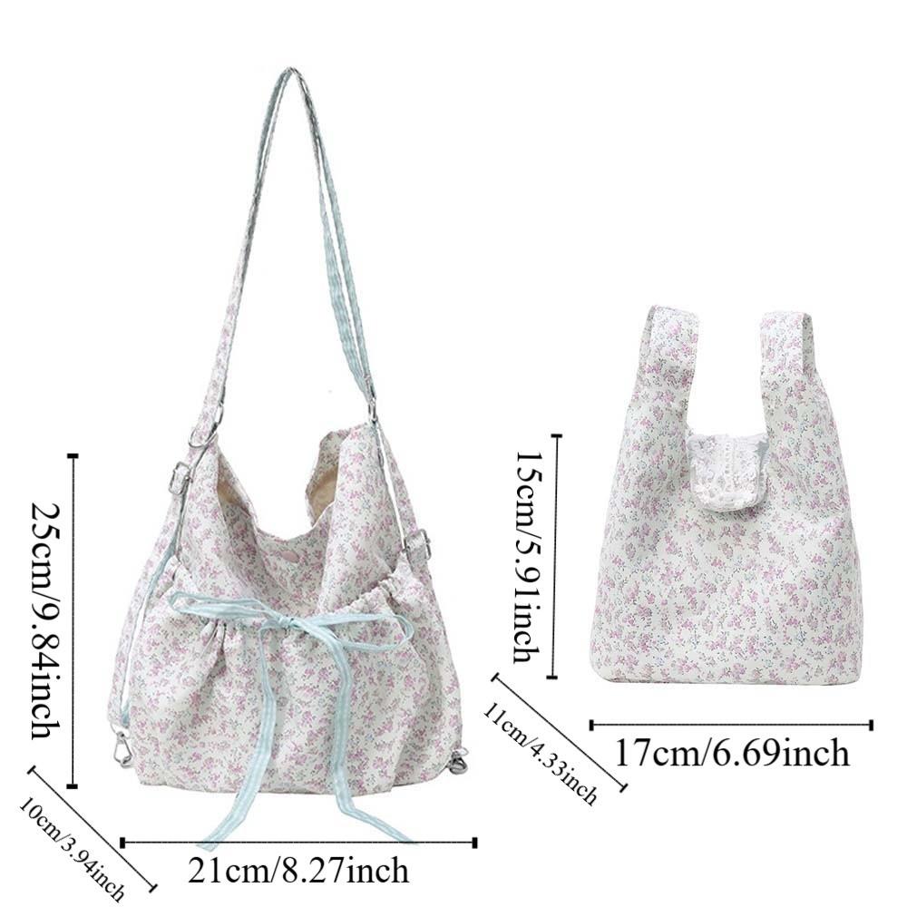 Tote Bag Sweet Floral Shoulder Bag Bow Contrast Color Women Floral Handbag Polyester Versatile 3 in 1 Canvas Backpack Storage