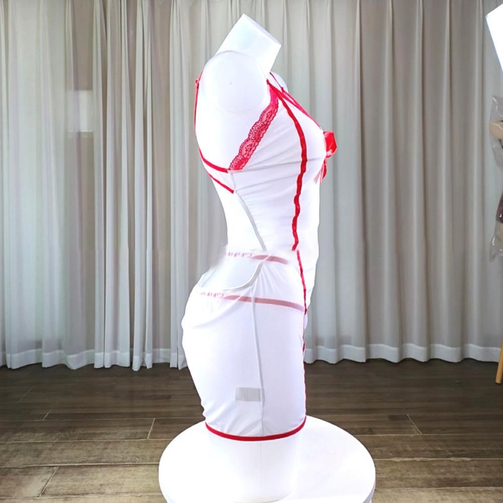 Sexy Lingerie Set Transparent Lace Bra Panty Garter Nurse Costume Women Role Play Erotic Underwear