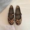 Autumn Super Soft-soled Leopard Print Mary Jane Single Shoes Ballet Flat Shoes One-word Buckle Belt Ladyshoes Outer Wear