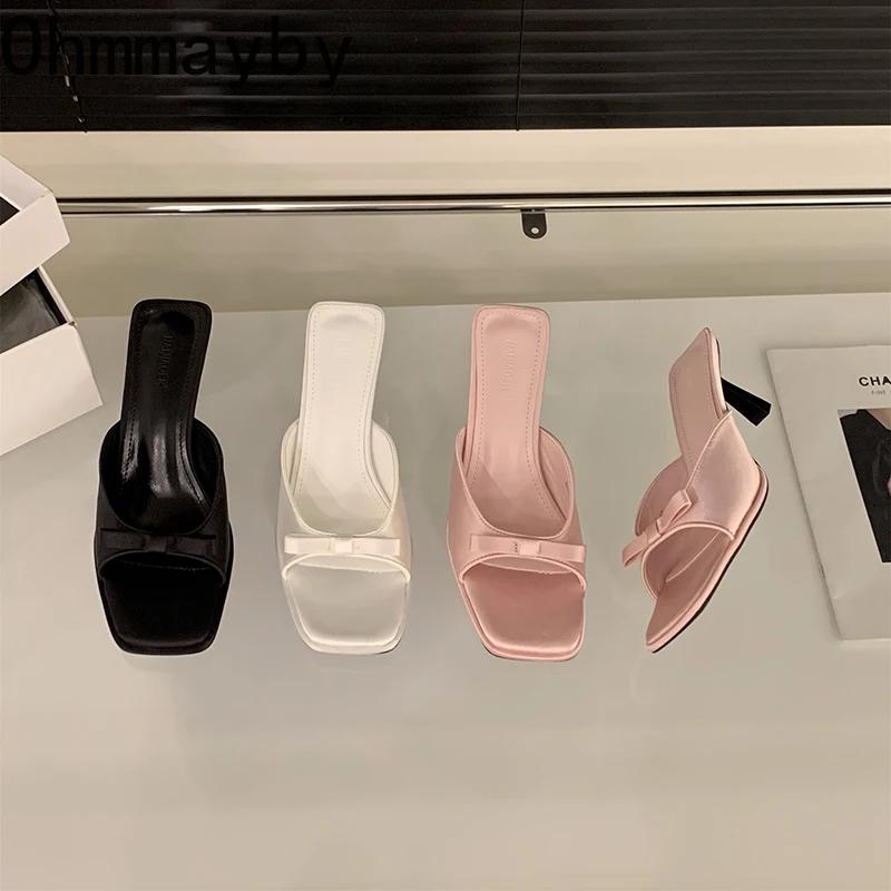 Дизайнерские женские тапочки на высоком каблуке, модные шлепанцы с бабочкой, женские сандалии для улицы, летняя женская обувь