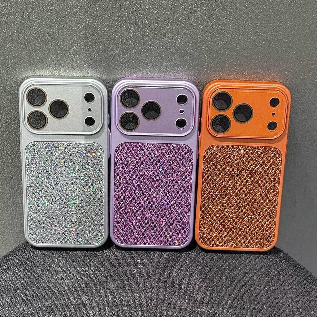 Алмазный Стеганый Чехол для Телефона с Блестками для iPhone 17 Pro & 16/15 Pro Max с Окном для Пленки на Камеру