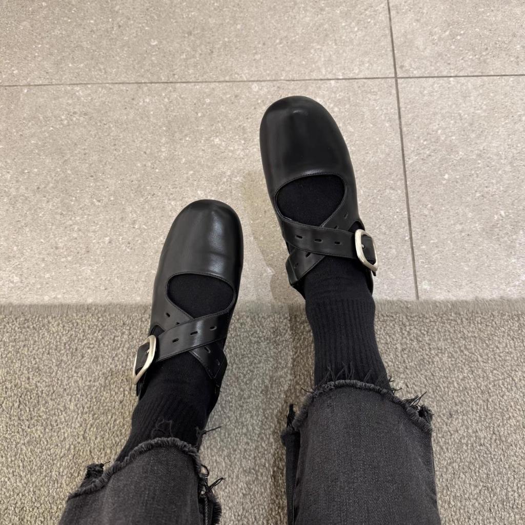 French retro cross strap Mary shoes women's spring new round head shallow mouth ballet flat shoes