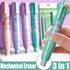 3in1 Press Eraser Pen Set Cute Retractable Rubber Push-pull Mechanical Eraser Art Stationery School Office Correction Supplies