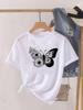 (Asian Size) Tee Top Women Sweet Flower Butterfly Clothing Casual Short Sleeve T Shirt Fashion Print Lady Female Graphic T-shirts