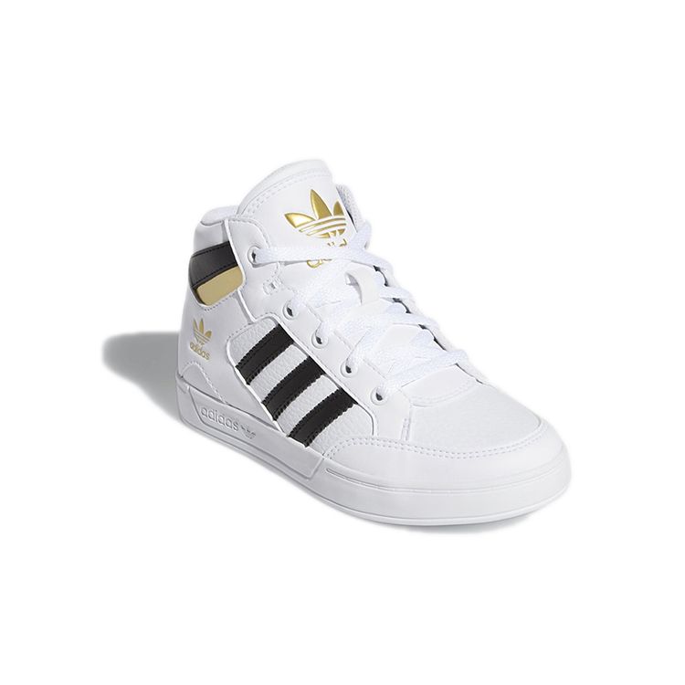 adidas Originals Hardcourt Hi Повседневные спортивные высокие детские кеды для скейтбординга Детские кроссовки Белый Черный Золотой FV5737