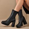 Fashion New Women's Ankle Boots Fashion Platform Shoes Block Heels Womens Boots Solid Colors Women Pumps Sexy Leather Square Toe Boots