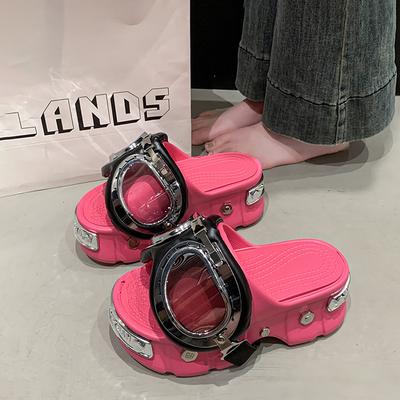 Модные пляжные туфли с закрытым носком, женские шлепанцы на платформе, сабо в стиле панк, сандалии, шлепанцы, пляжные туфли с закрытым носком, домашние тапочки, шлепанцы на платформе