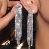 Super Flash Rhinestone Long Tassel Earrings Fashion Temperament Earrings Bridal Earrings Wedding Accessories Women's Earrings 1 Pair