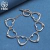 925 Sterling Silver Six Heart Chain Bracelet Jewelry