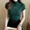 Turtleneck Casual Women Blouse Short Sleeve Korean Knitted Women Top Sweater Spring Summer Solid Slim Clothing 8622