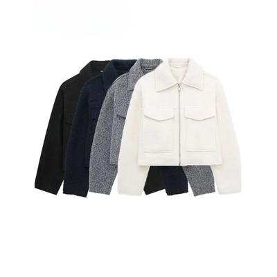 Осенняя женская однотонная куртка с длинными рукавами и лацканами, кардиган с карманами на молнии, повседневная верхняя одежда, уличное женское свободное пальто