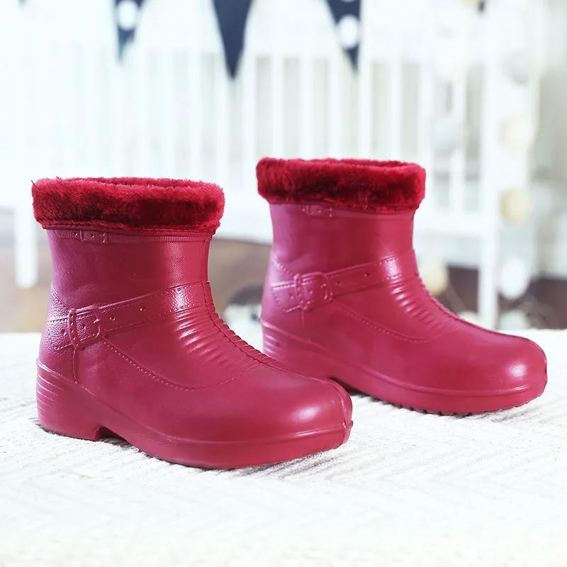 Водонепроницаемые и бархатные зимние сапоги. Женская рабочая обувь. Теплые грязеотталкивающие нескользящие хлопковые ботинки из ЭВА.