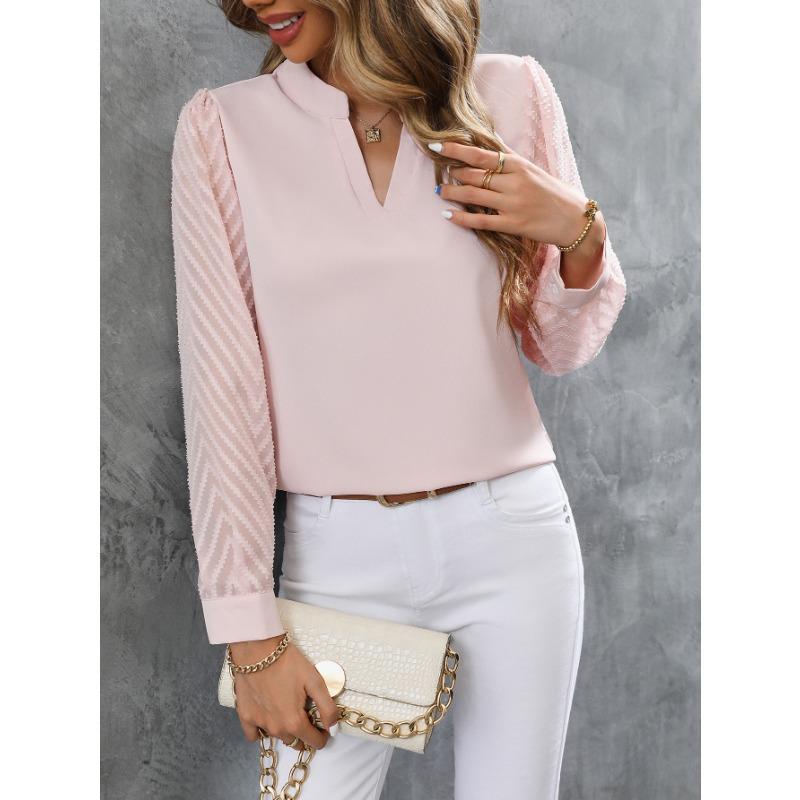 Spring and Autumn Women's Shirt Blouse Fashion Splicing Solid Color Blouse Long Sleeve Tops
