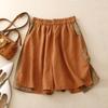 2024 Women's Summer Cotton Linen Elastic Waist Wide-Leg Shorts