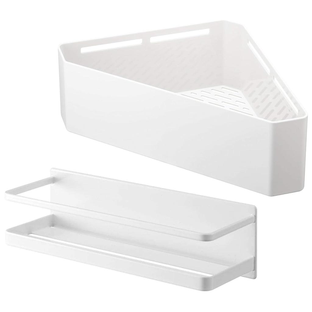 Yamazaki Jitsugyo Magnetic Bathroom Rack Corner 2 Piece Set Bath Supplies Organizer Rack Space Saving Dispenser Bottle Tower Mist White 4237 4264 &