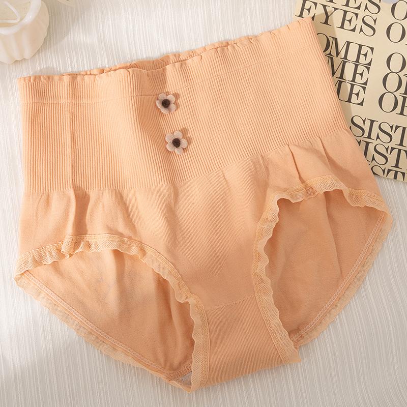 Women's Panties Seamless High Waist Panties Cute Flower Girls Briefs Elastic Underpants Solid Color Ladies Underwear EMA