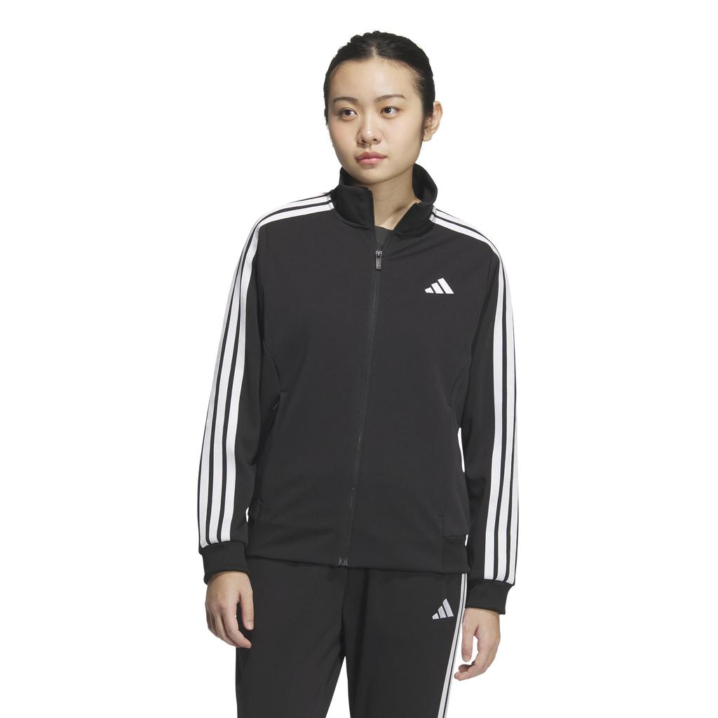 Adidas Track Top Women's 3-Stripes Loose-Fit Double-Knit JVP35, Black/White (JW9786)