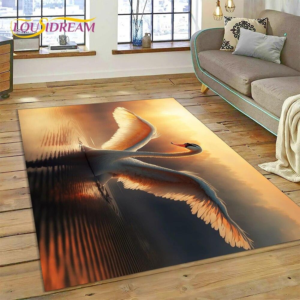 Love Swan Cartoon Cygnus Girl Gift Carpet Rug for Home Living Room Bedroom Sofa Doormat Decor,Kids Area Rug Non-slip Floor Mat