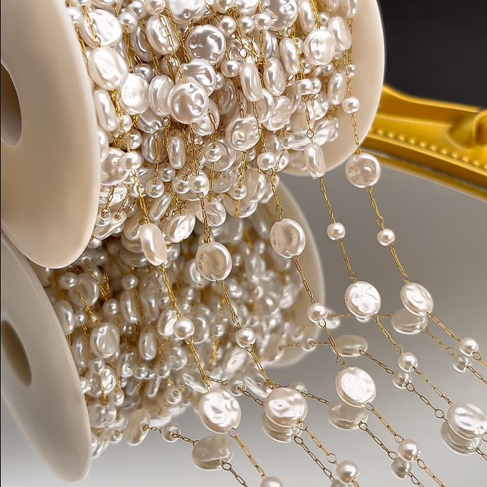 0.5M 1M Irregular Imitation Pearl Beaded Chains Metal Necklaces Bracelets Bead Chain Women Clothing Jewelry Making DIY Supplies
