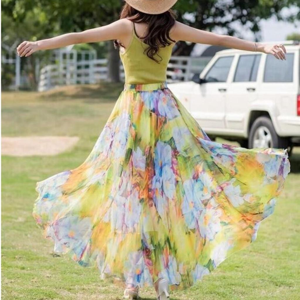 Tooxika Chiffon Skirt, Floral Holiday Style Beach Skirt