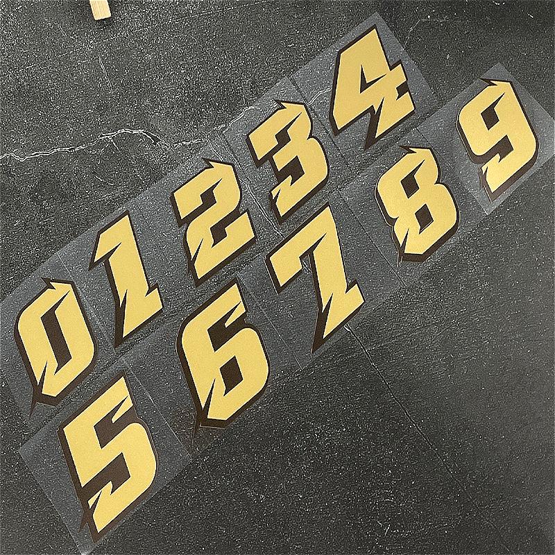 1PC Matte Gold Number 0-9 Motorcycle Stickers Waterproof for DIY Motorbike Fuel Tank Helmet Windshield Universal Vinyl Decals