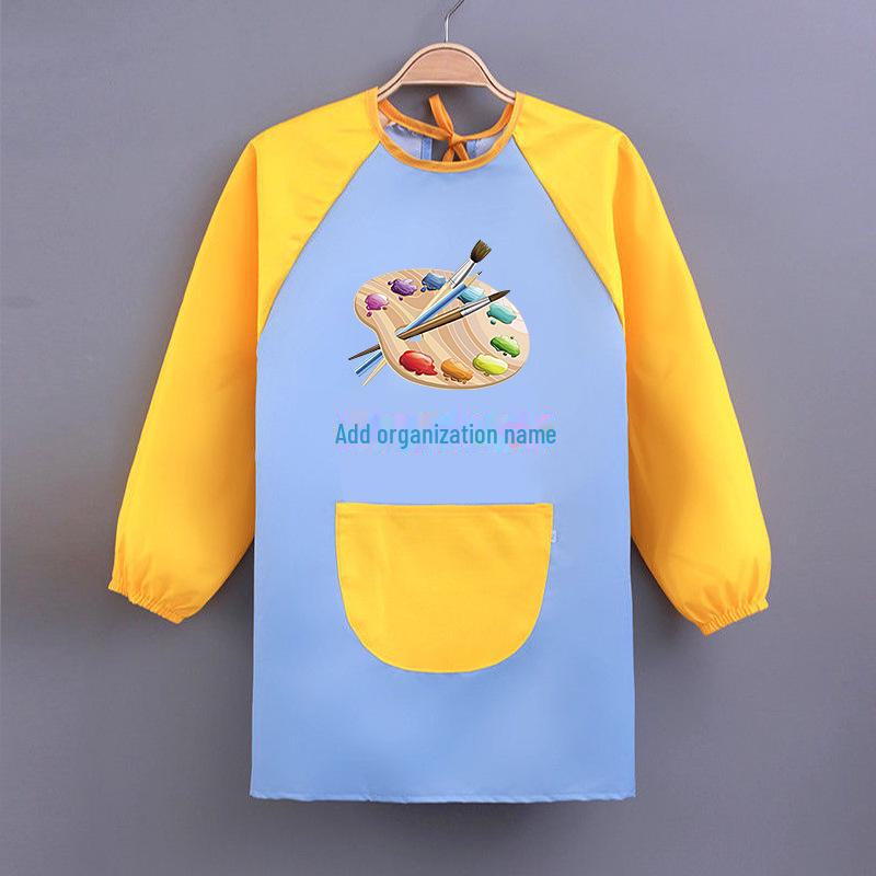 Kid's Waterproof Long-sleeved Reversible Painting Smock with Kindergarten Print - Protecting Clothes for Messy Activities.