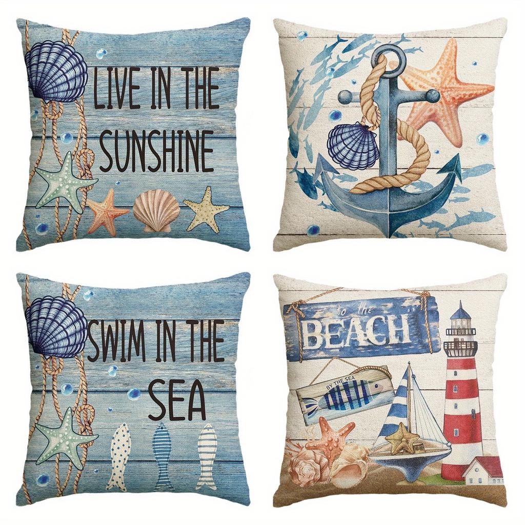 Nautical Elements Pattern Home Decor Pillow Cover Living Room Sofa Polyester Cushion Cover With Zipper