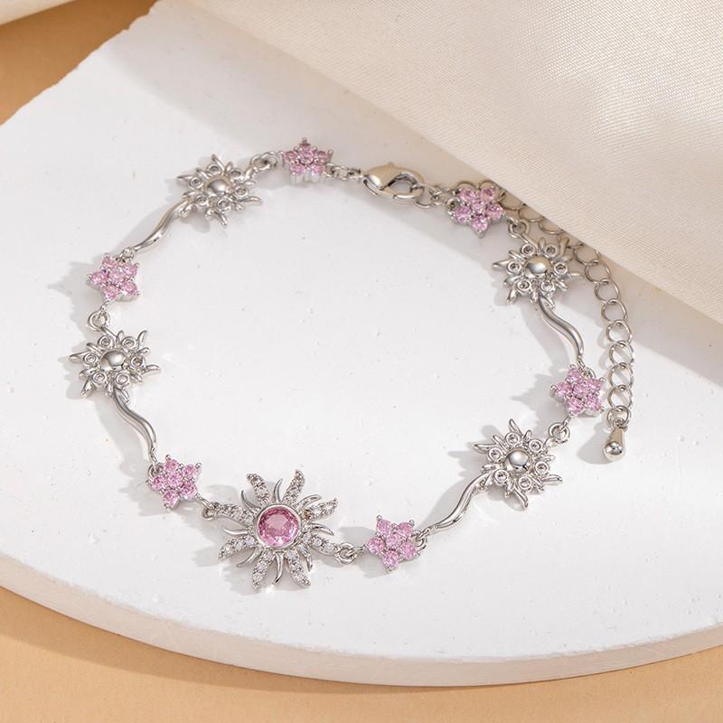 Sunflower Bracelet Women Copper Plated With Zircon Crystals Colorful Floral Design Lightweight Elegant Minimalist Jewelry