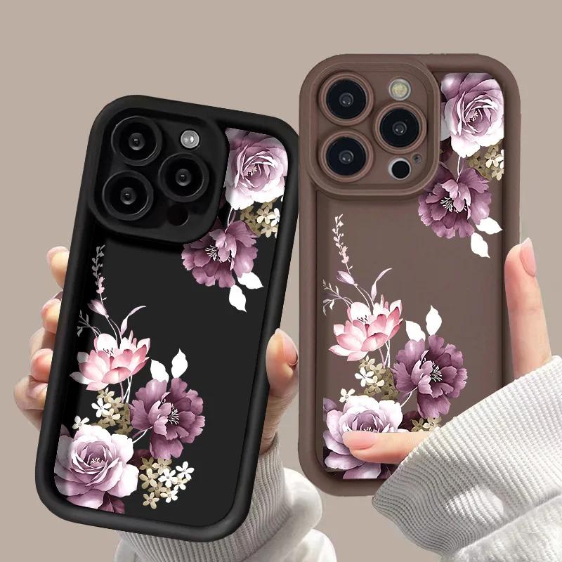 Peony Flower Phone Case For iPhone 15 Pro Max Case iPhone 16E 11 12 13 14 Soft Silicone Shockproof Phone Bumper Cover Case