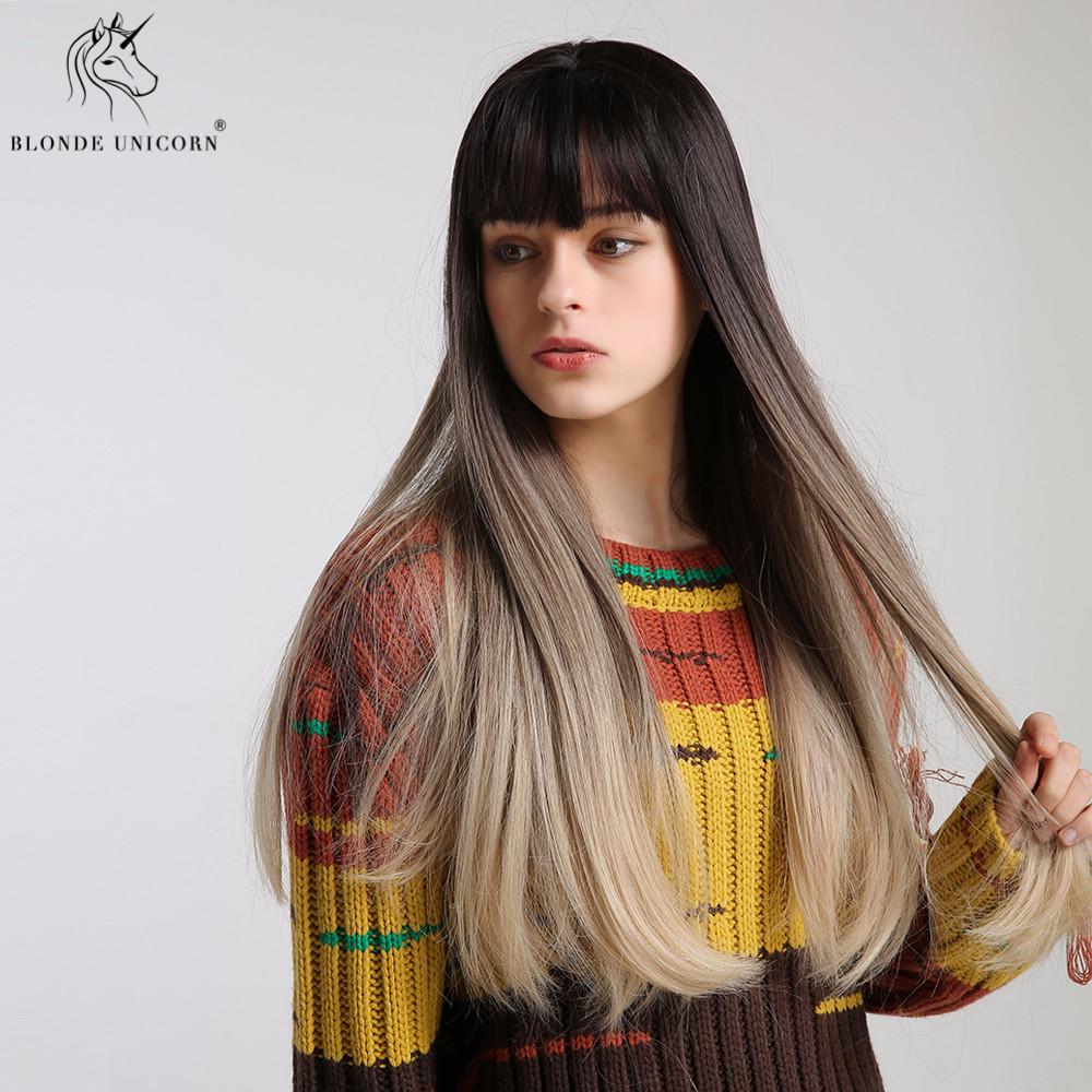 Длинный парик с челкой и омбре от бренда BLONDE UNICORN