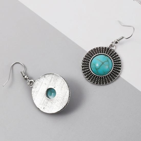 1 Pair Women Hook Round Style Shape Retro Bohemian Earrings Faux Turquoise Stainless