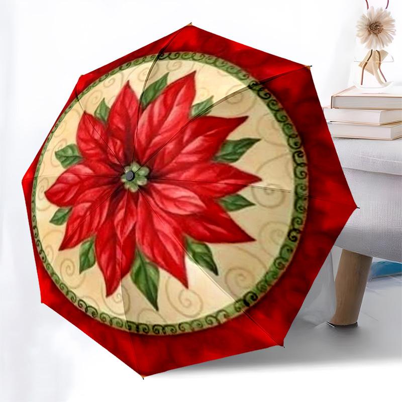 1pc Christmas, Poinsettia, Ornament Umbrella with Plastic Handle,Compact & Stylish,Suitable for All Seasons YS331023