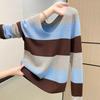 Autumn and Winter Lazy Style Thin Striped Long-sleeved Sweater Knitted Sweater Top