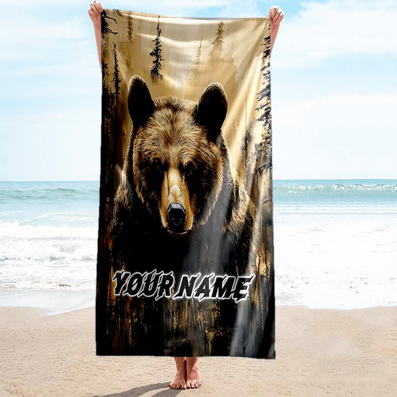 1PC Custom Name "Wild Bear Majesty" Beach Towel Highly Absorbent And Sand-Resistant Towel for Swimming, Pool, Yoga, And Travel Lightweight
