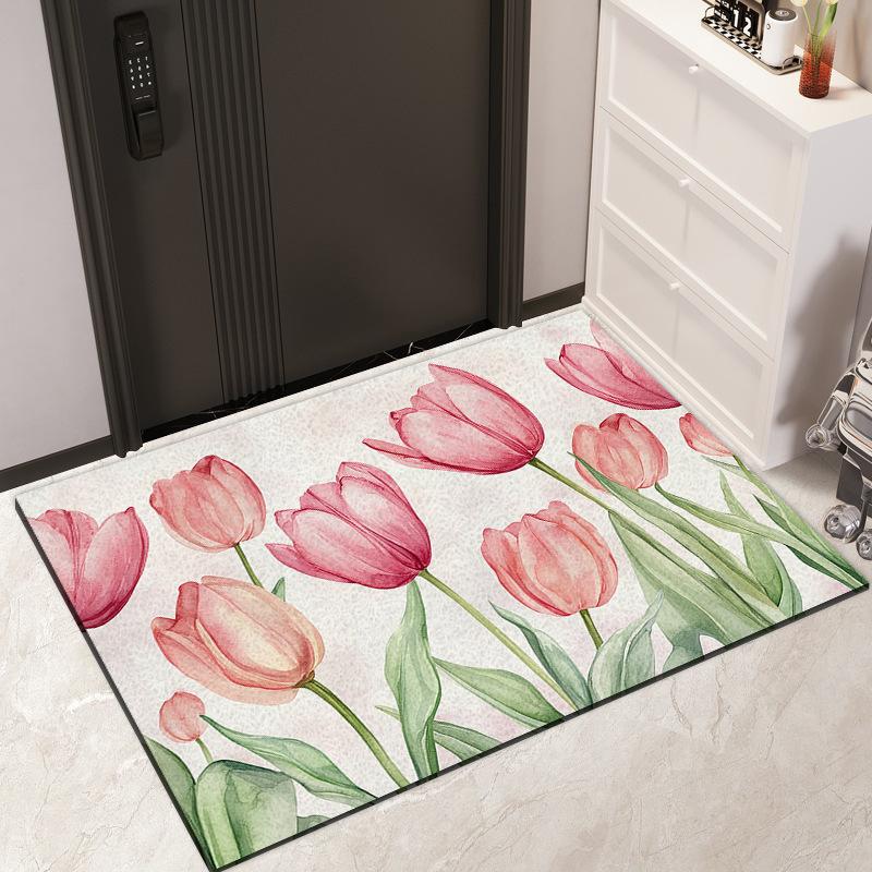 Watercolor Flower Bathroom Floor Mat Toilet Mat Bathroom Door Non-slip Entry Door Mat Bathroom Absorbent Door Mat