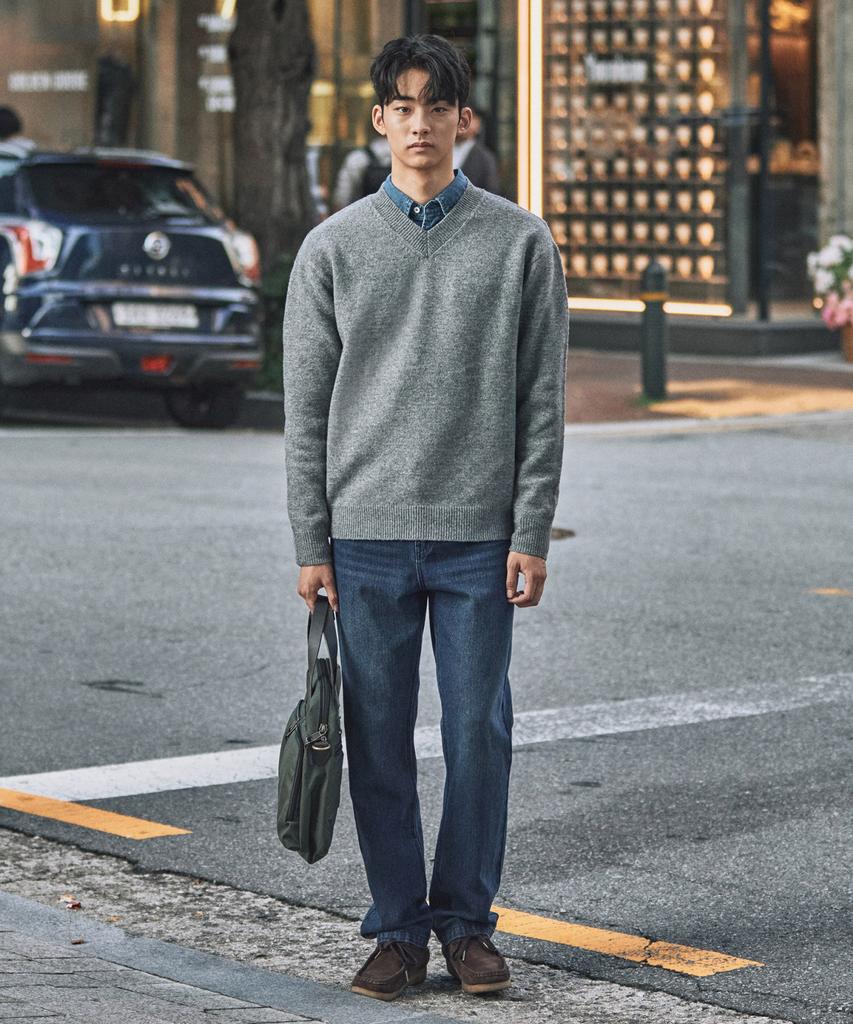 STCO V-Neck Solid Knit Gray (Semi-Oversized Fit)_Sktxa52Nsg