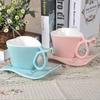 Керамическая кофейная кружка, чашки в форме сердца, синяя креативная молочная кружка с ложкой, подарочные наборы чашек на день Святого Валентина для влюбленных