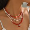 Cherry Set Necklace Multi-layer Stacking Design Summer Small Fresh Rice Bead Chain Accessories Necklace Women
