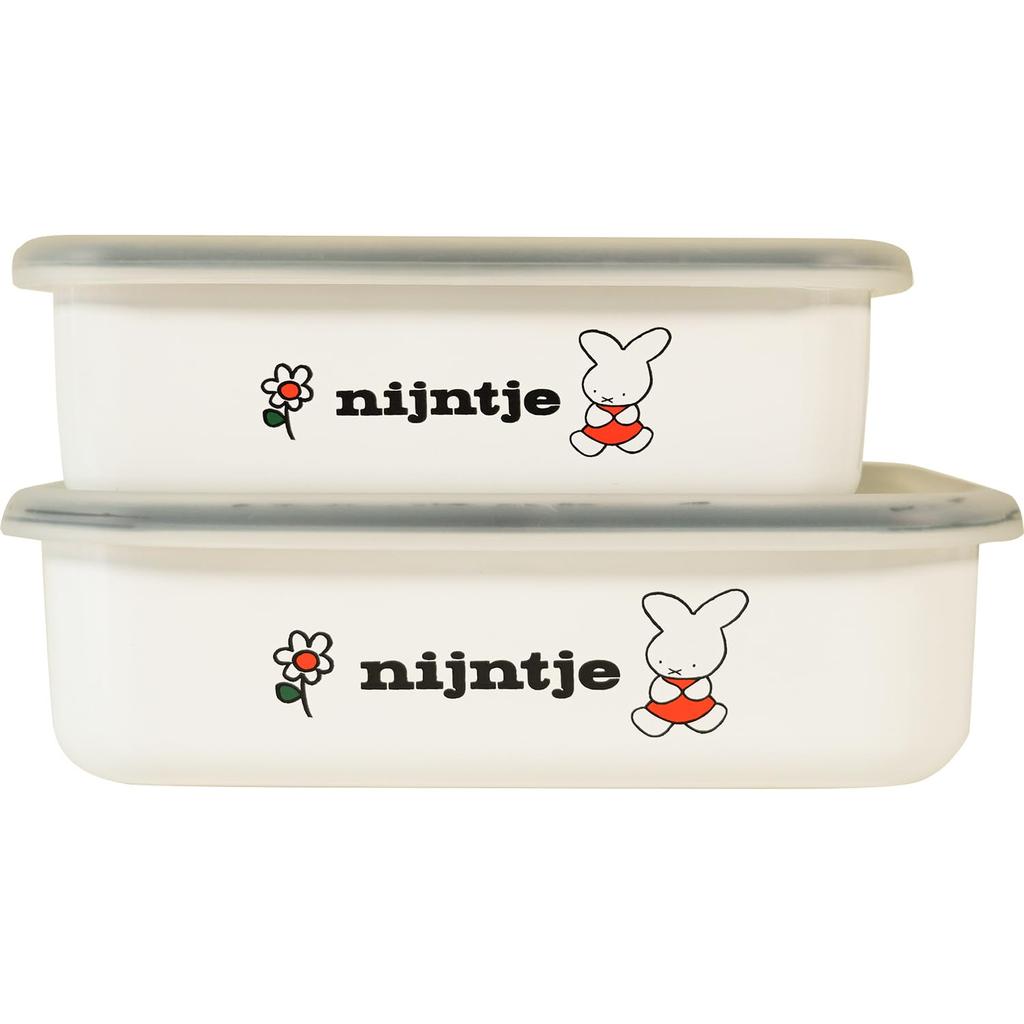 Fuji Enamel Limited Edition Miffy Nine Chest Shallow Container L, White, Enamel Storage Container with Lid