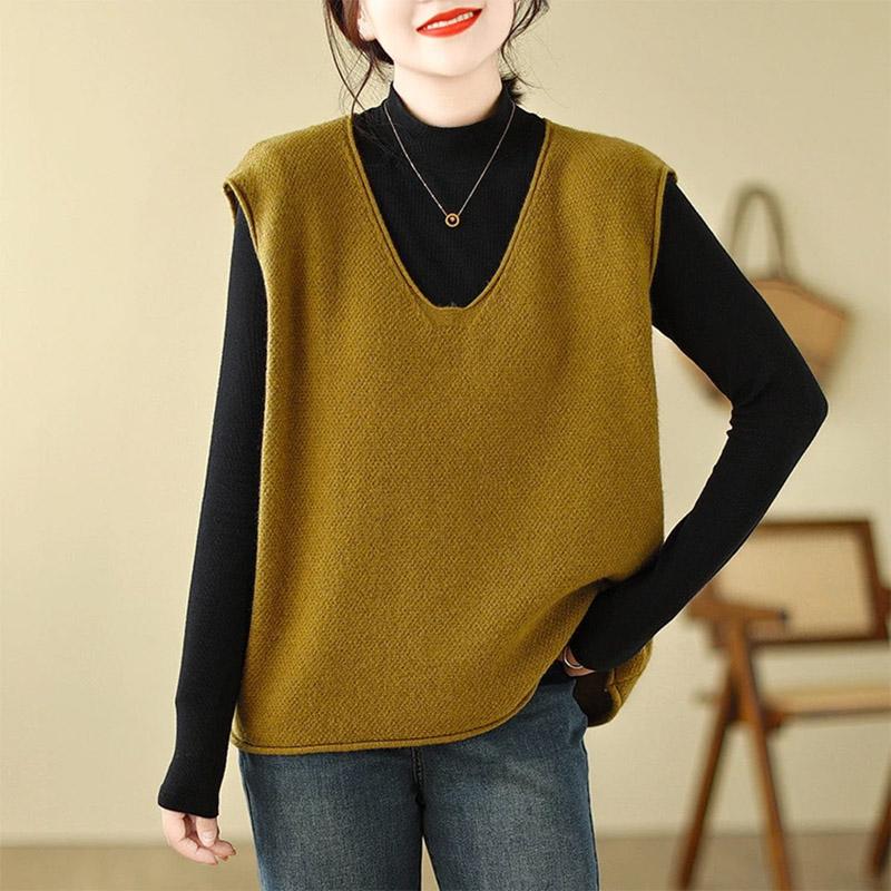 Жилет для женщин хлопковый топ без рукавов трикотажный свитер с V-образным вырезом жилет винтажный свободный повседневный жилет большого размера