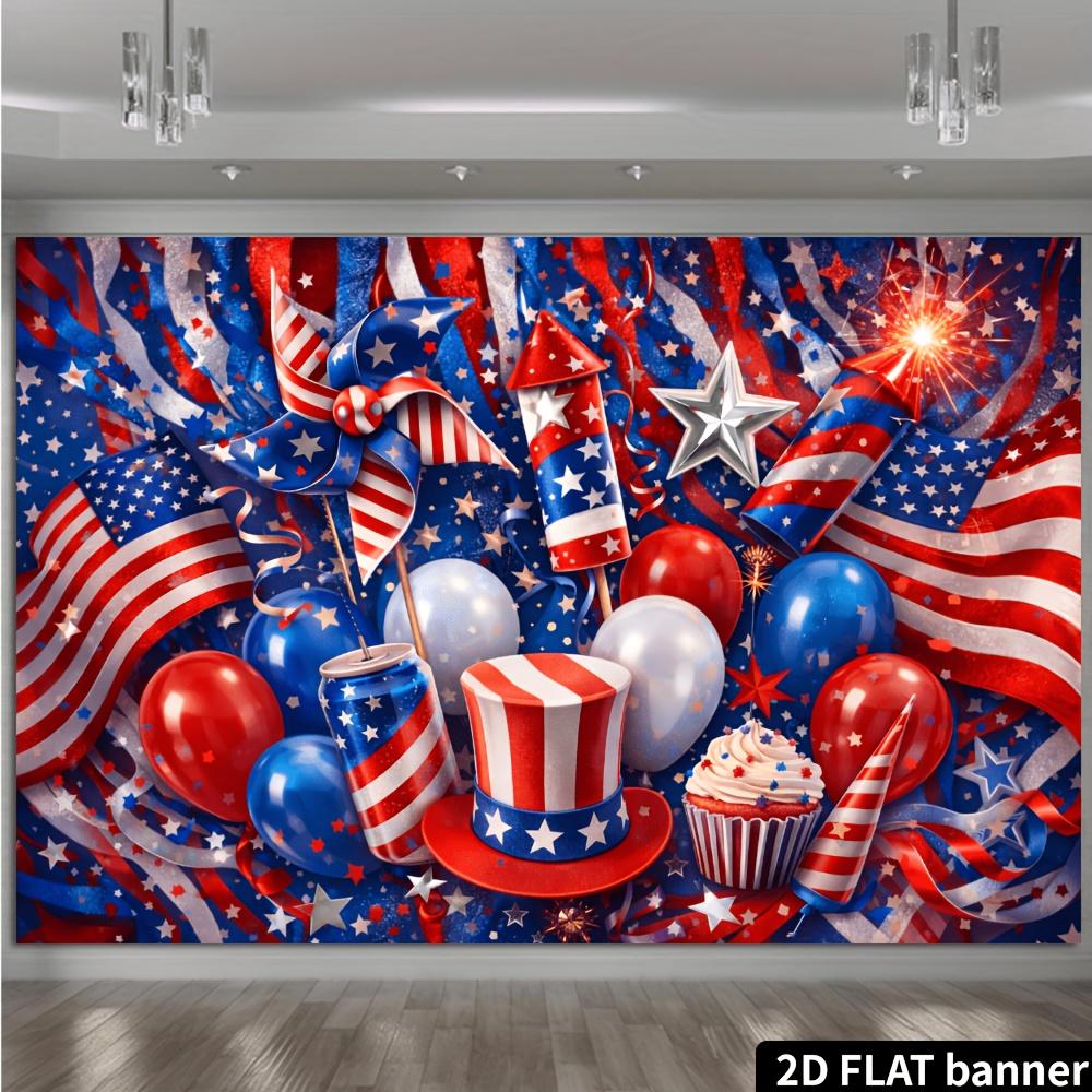 5D flat Independence Day-themed banner background Star-Spangled theme including American flag striped windmill