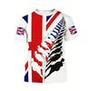 England Themed Graffiti Print T-shirt For Men's Short Sleeve Round Neck T Shirts Casual Fashion Summer Lion Stripe Pattern Tops