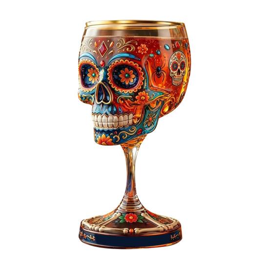 Gothic Skull Wine Glass, Hand Painted Skeleton Goblet, Day of The Dead Decor, Unique Bar Gift for Halloween